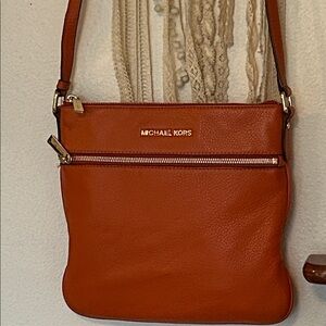 MICHAEL KORS Pebbled Leather Crossbody in Orange